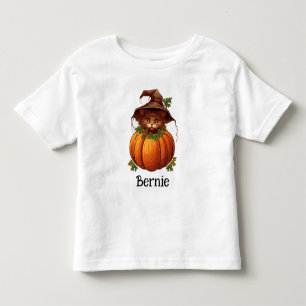 Cute Pumpkin Cat Jack O Lantern Halloween Name Toddler T-Shirt