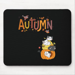 Cute Pumpkin Cats Hello Fall Autumn Funny Mouse Mat