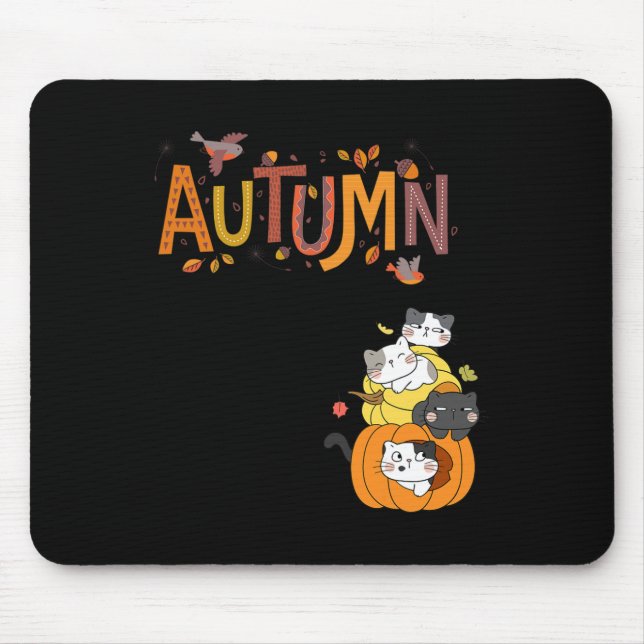 Cute Pumpkin Cats Hello Fall Autumn Funny  Mouse Mat (Front)