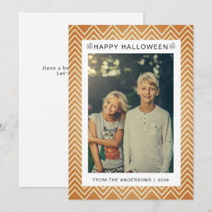 Cute Pumpkin Chevron Happy Halloween Family Photo Holiday Card