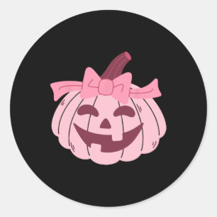 Cute Pumpkin Coquette Pink Bow Tie Women Girl Kids Classic Round Sticker