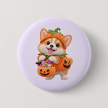 Cute Pumpkin Corgi Halloween Button Pin
