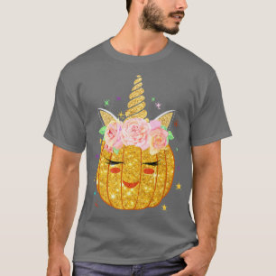 Cute Pumpkin Costume Unicorn Face Halloween Thanks T-Shirt