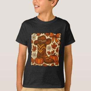 Cute Pumpkin Cowgirl Boots Coquette Bows Western F T-Shirt