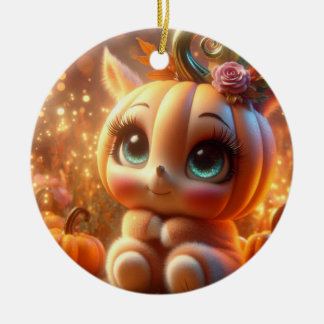 Cute Pumpkin Creature Ceramic Tree Decoration