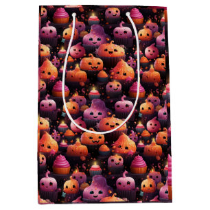 cute pumpkin cupcake pattern kids halloween  medium gift bag