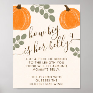 Cute Pumpkin Eucalyptus Baby Shower Belly Game Poster