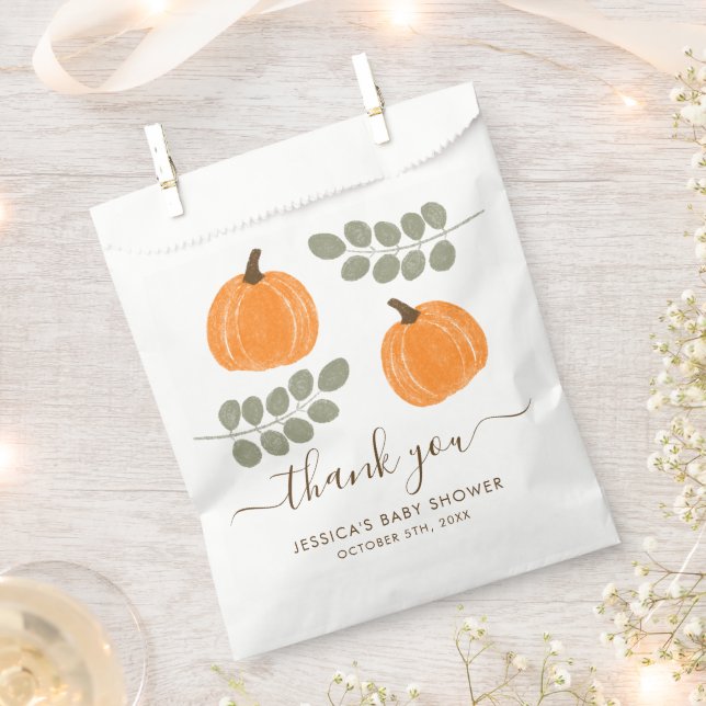 Cute Pumpkin Eucalyptus Fall Baby Shower Favour Bags (Clipped)