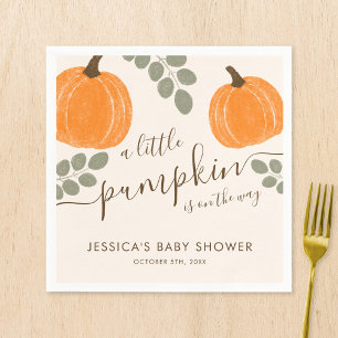 Cute Pumpkin Eucalyptus Fall Baby Shower Napkin