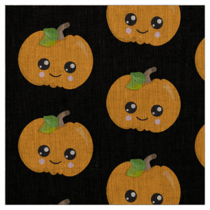 Cute Pumpkin Face Halloween Pattern Black Fabric