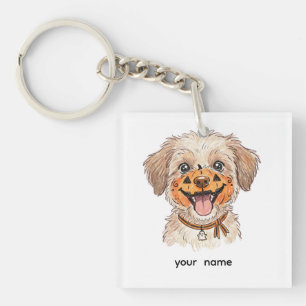 Cute Pumpkin Face Paint Dog Halloween Coloured Pen Key Ring