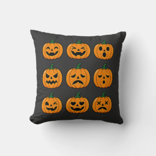 Cute Pumpkin Faces Halloween Design Cushion