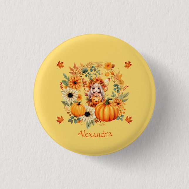 Cute Pumpkin Fairy in Autumn Wreath 3 Cm Round Badge (Front)
