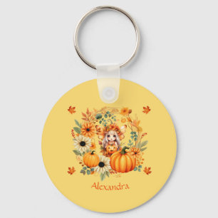 Cute Pumpkin Fairy in Autumn Wreath Key Ring