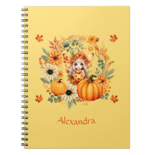Cute Pumpkin Fairy in Autumn Wreath Notebook