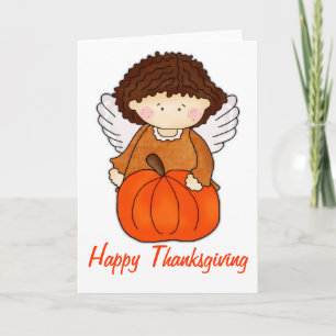 Cute Pumpkin Fall Angel Happy Thanksgiving Card