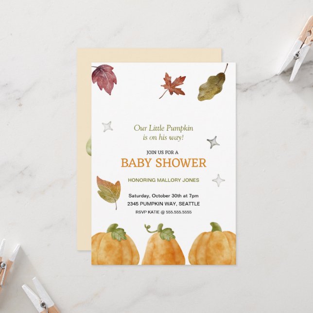 Cute Pumpkin Fall Baby Shower Invitation  (Front/Back In Situ)