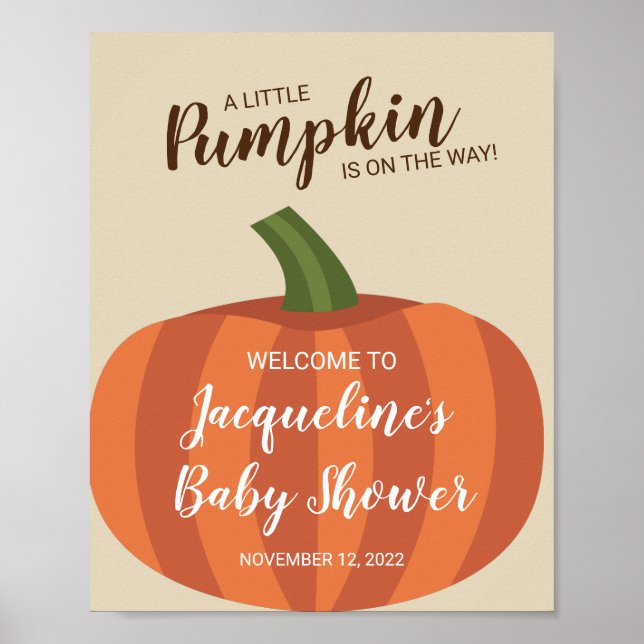 Cute Pumpkin Fall Baby Shower Welcome Sign (Front)