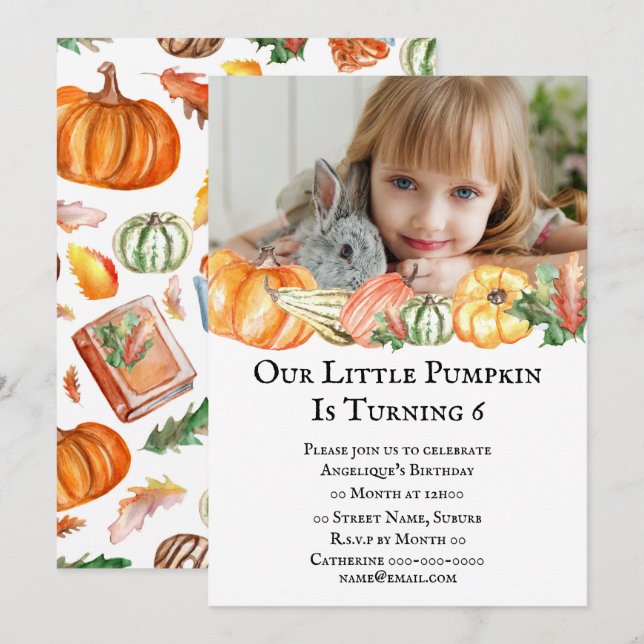 Cute pumpkin fall thanksgiving ANY AGE kids party Invitation (Front/Back)