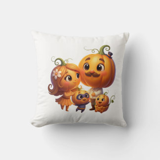Cute Pumpkin Family Portrait Fall Throw Pillow