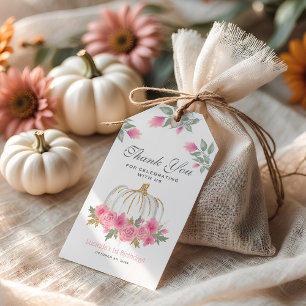 Cute Pumpkin Floral 1st Birthday Thank You Favour  Gift Tags