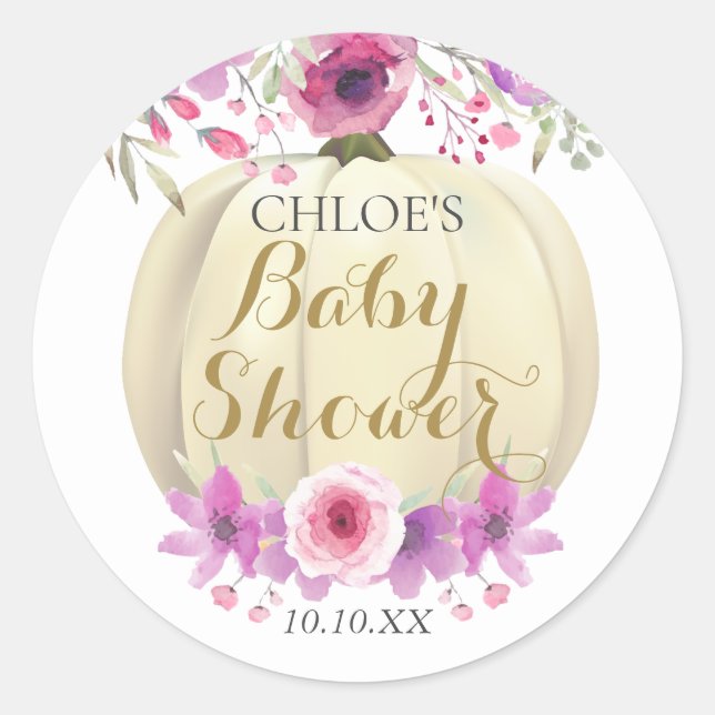 Cute Pumpkin Floral Baby Shower Classic Round Stic Sticker (Front)