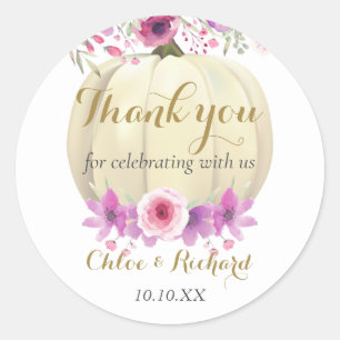 Cute Pumpkin Floral Pink Baby Shower Thank You Cla Classic Round Sticker