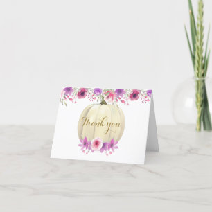 Cute Pumpkin Floral Pink Fall Thank You Card
