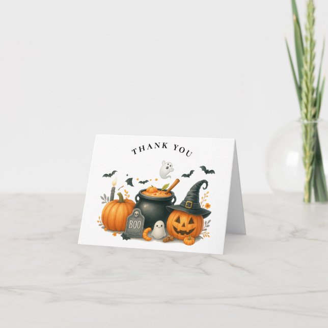 Cute Pumpkin Gender Neutral Halloween Baby Shower Thank You Card (Front)