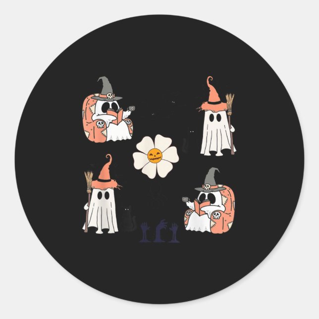 Cute Pumpkin Ghost Boo Cat Bats Pattern Halloween  Classic Round Sticker (Front)