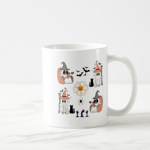 Cute Pumpkin Ghost Boo Cat Bats Pattern Halloween Coffee Mug