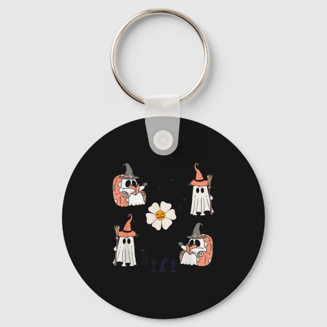 Cute Pumpkin Ghost Boo Cat Bats Pattern Halloween  Key Ring (Front)