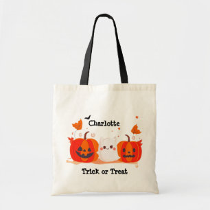 Cute Pumpkin Ghost Halloween Trick or Treat Tote Bag