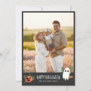 Cute Pumpkin Ghost Happy Halloween Photo Holiday Card
