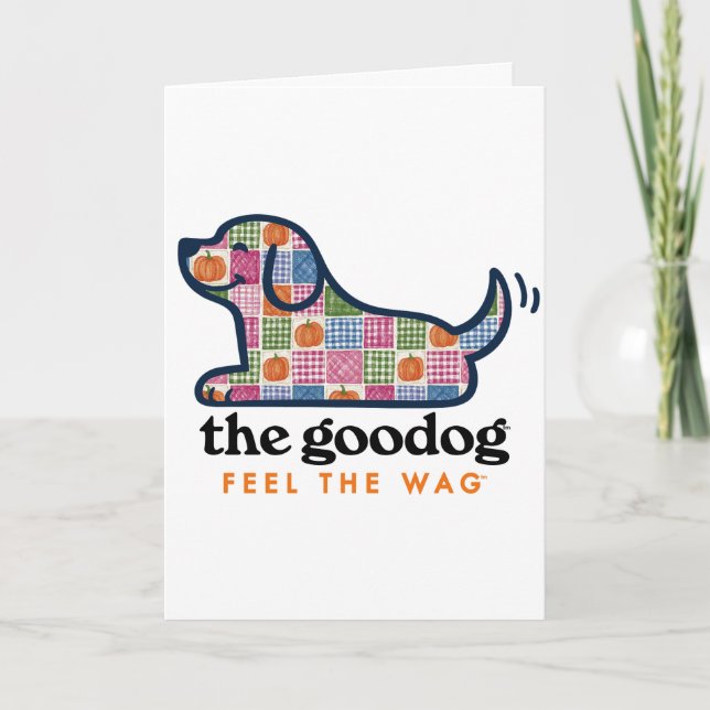 Cute Pumpkin Gingham Patchwork Dog Card (Front)