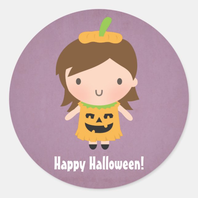 Cute Pumpkin Girl Not So Scary Kids Halloween Classic Round Sticker (Front)