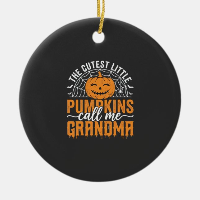 Cute Pumpkin Grandma Halloween Design_1 Ceramic Tree Decoration (Front)