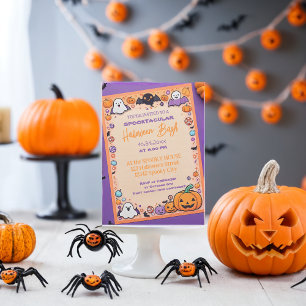 Cute pumpkin Halloween Bash Orange Purple Invitation