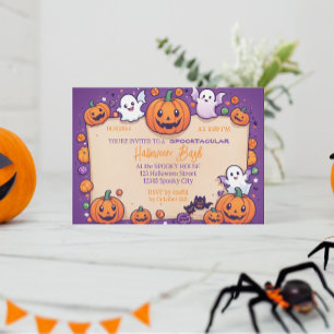 Cute pumpkin Halloween Bash Orange Purple Invitation