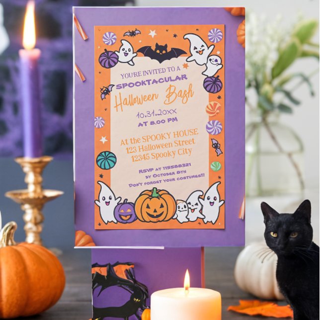 Cute pumpkin Halloween Bash Orange Purple Invitation (Creator Uploaded)