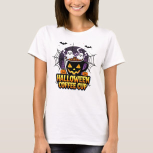 Cute Pumpkin Halloween Coffee Cup Illustration T-Shirt