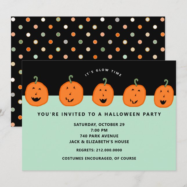 Cute Pumpkin Halloween Party Invitation (Front/Back)