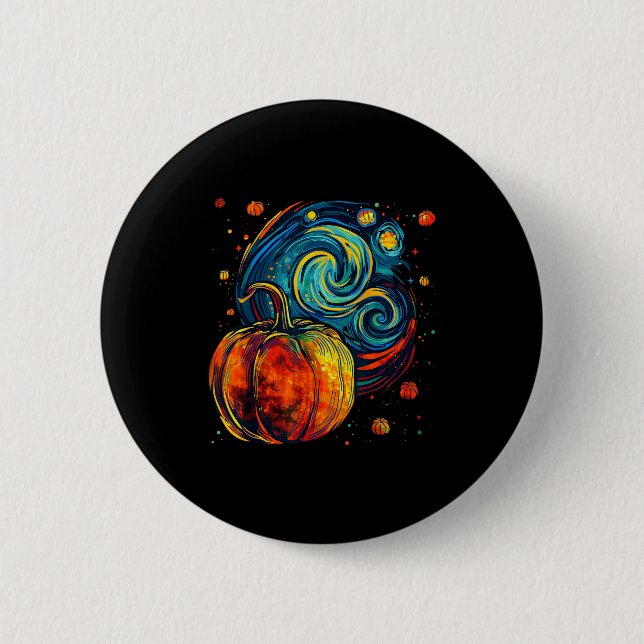 Cute Pumpkin Halloween Thanksgiving Starry Night V 6 Cm Round Badge (Front)