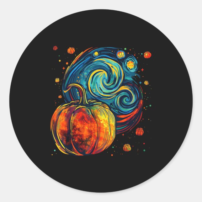 Cute Pumpkin Halloween Thanksgiving Starry Night V Classic Round Sticker (Front)