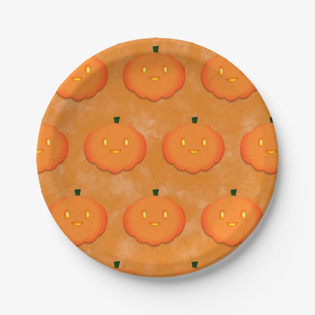 Cute Pumpkin Halloween Watercolor Baby Shower  Paper Plate (Front)