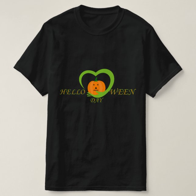 Cute Pumpkin Heart Hello Ween Day T-Shirt (Design Front)