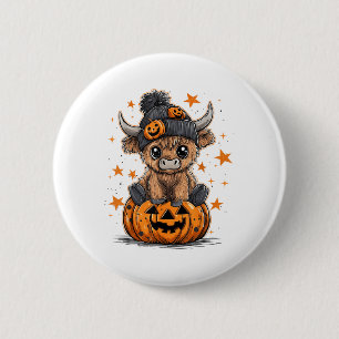 Cute Pumpkin Highland Cow Halloween Cow Lover Boy 6 Cm Round Badge