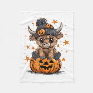 Cute Pumpkin Highland Cow Halloween Cow Lover Boy Fleece Blanket