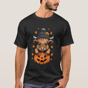 Cute Pumpkin Highland Cow Halloween Cow Lover T-Shirt