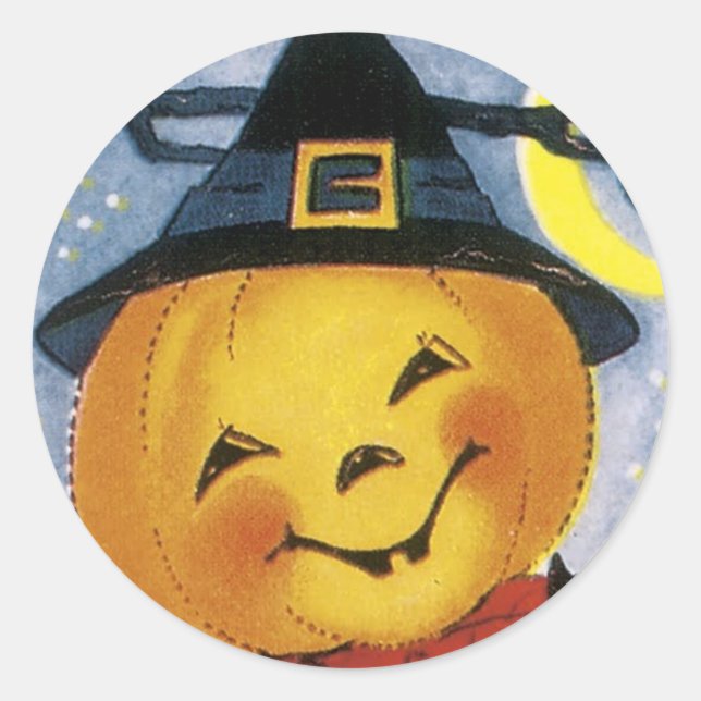 Cute Pumpkin in Witch's Hat - Halloween Sticker (Front)